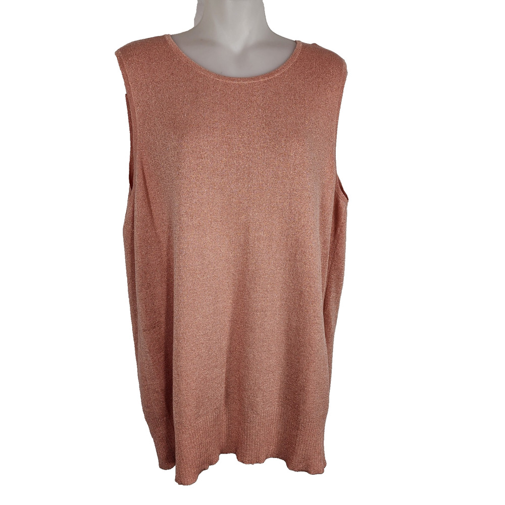 Chico's Womens Tank Top Shimmer Sweater Sleeveless Tunic Peach Knit Size 3 US XL